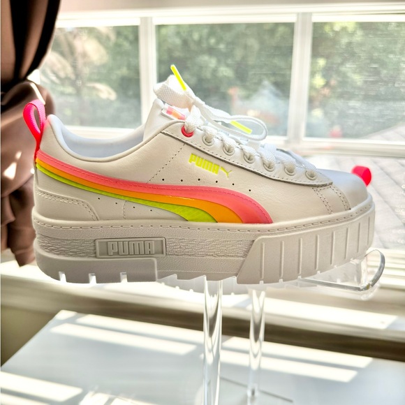 Beautiful Puma Womens Mayze Summer Squeeze Platform Sneakers Neon Stripes sz 7 - Picture 7 of 12
